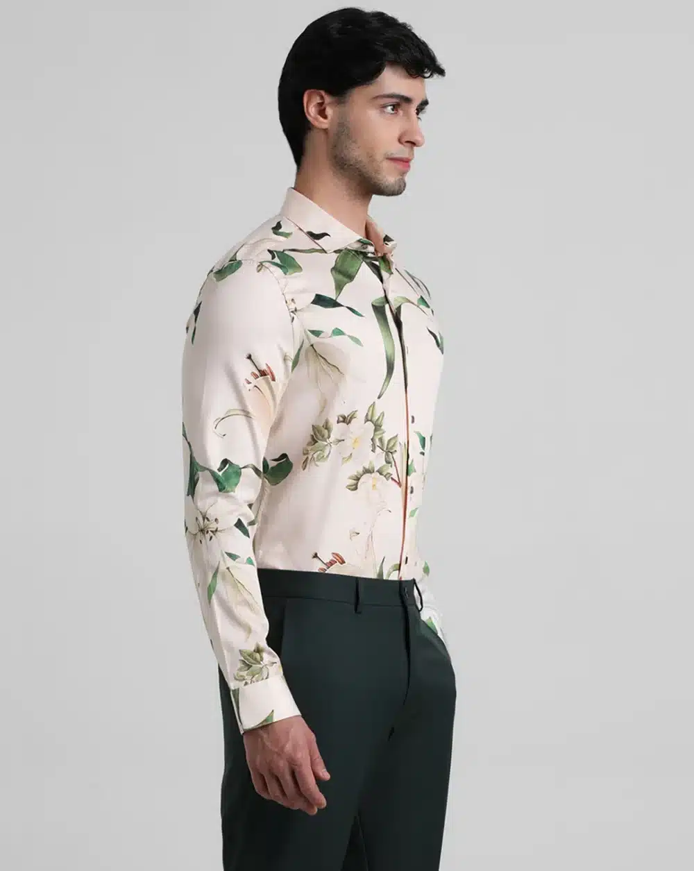 Light Beige Floral Full Sleeves Shirt - Image 3