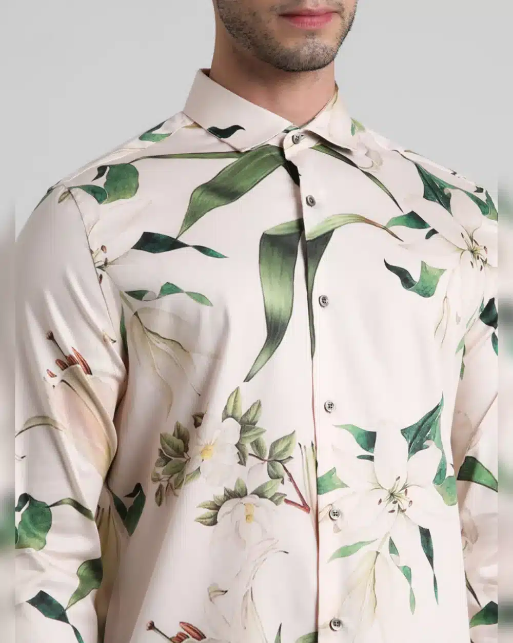 Light Beige Floral Full Sleeves Shirt - Image 5