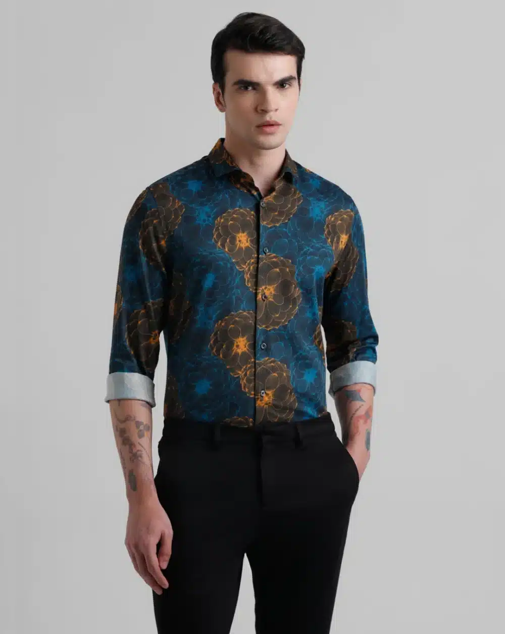 Black Abstract Print Short Sleeves Shirt