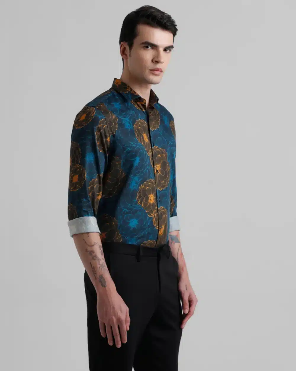 Black Abstract Print Short Sleeves Shirt - Image 3