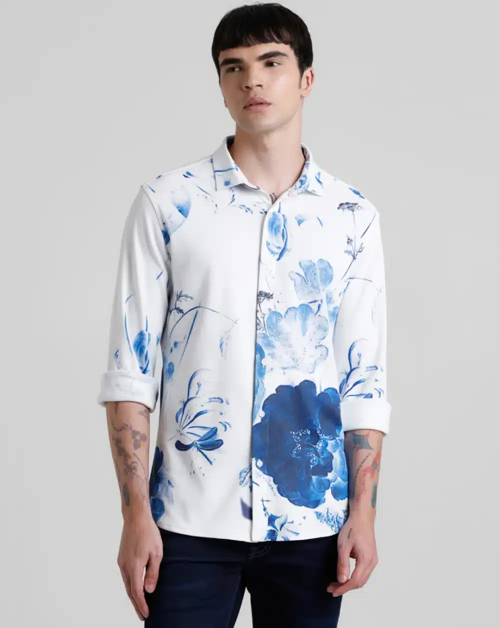 White Floral Print Full Sleeves Shirt - Image 2