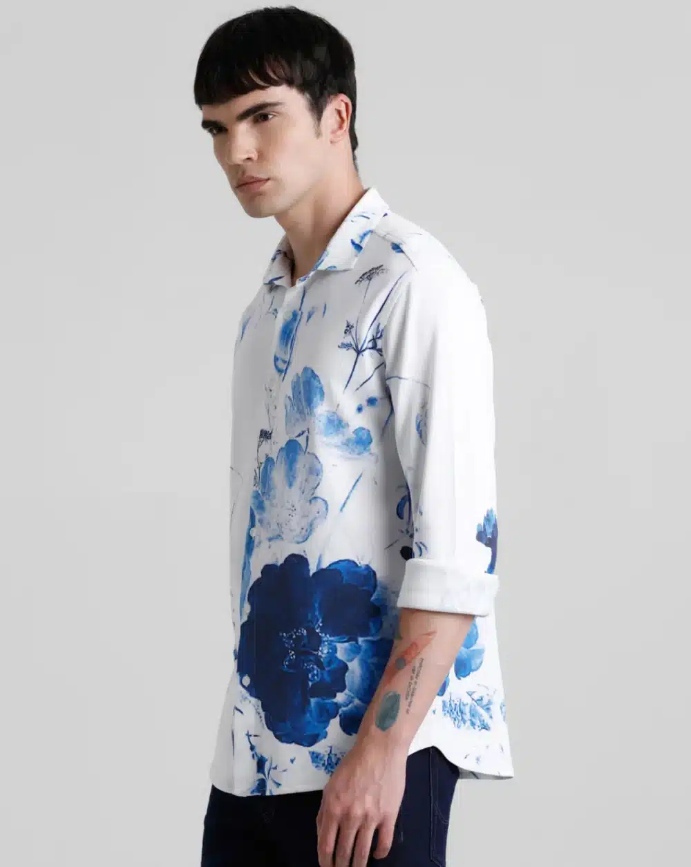 White Floral Print Full Sleeves Shirt - Image 3