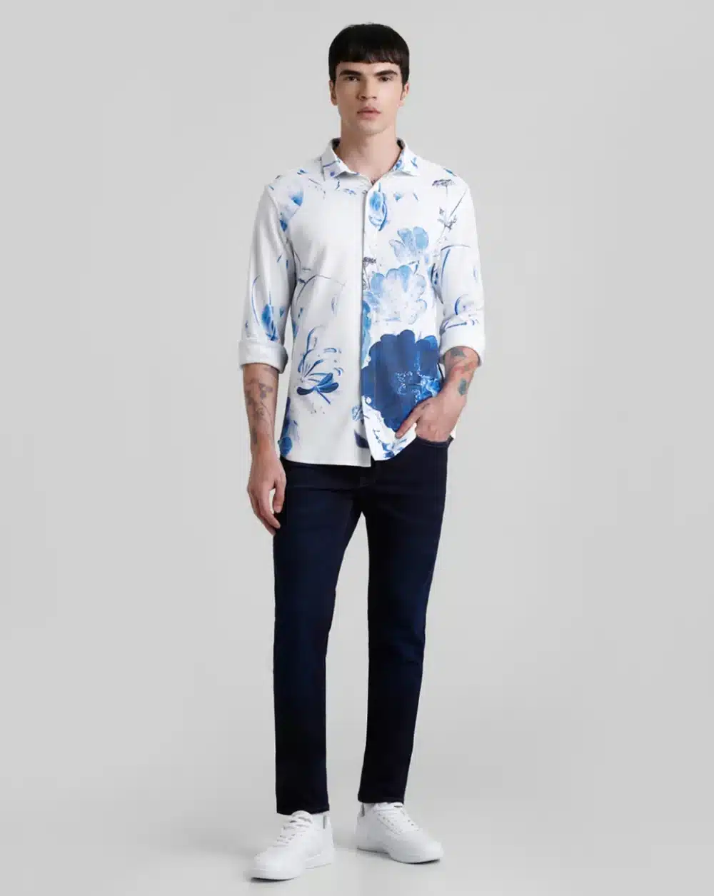 White Floral Print Full Sleeves Shirt - Image 6