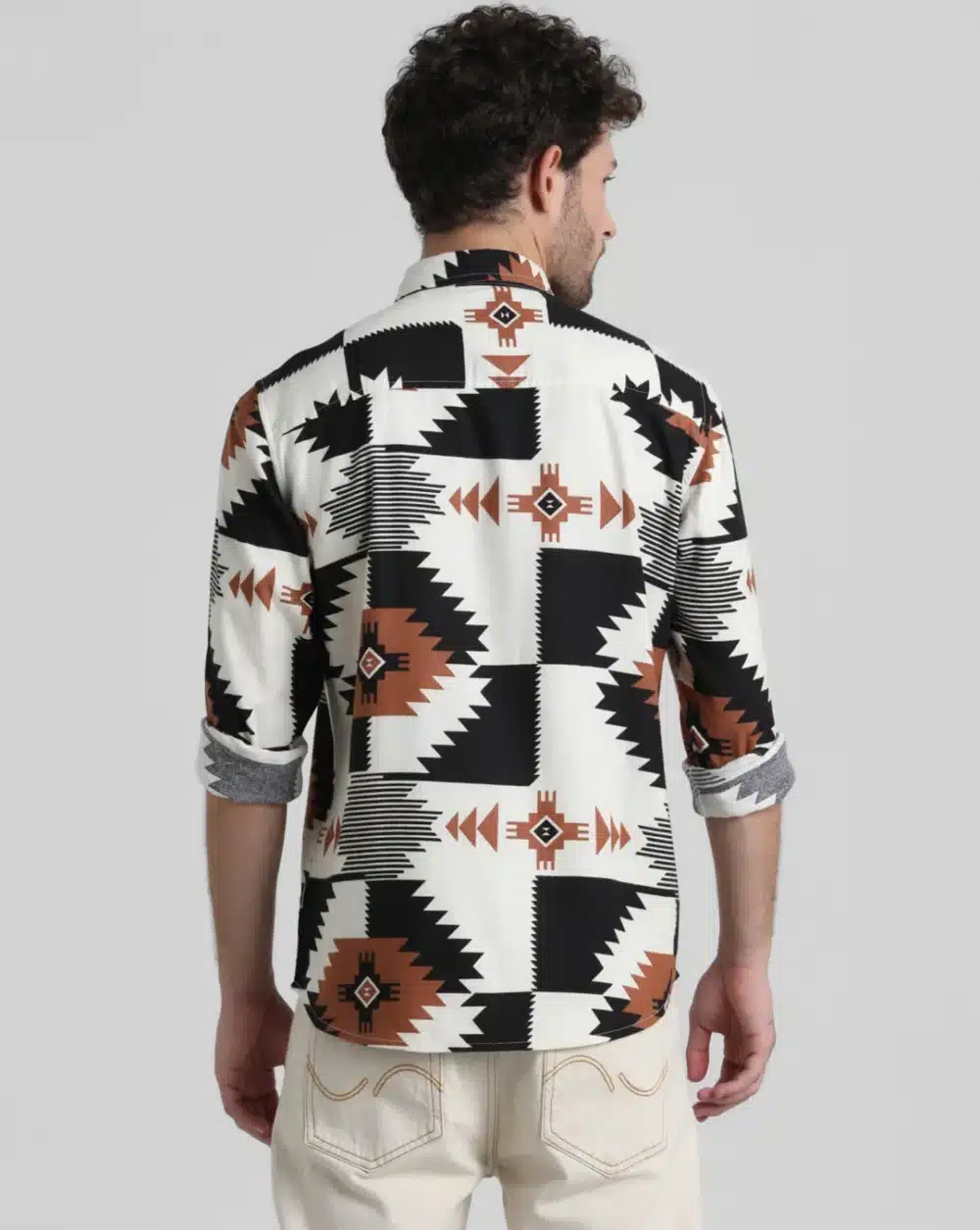 White Abstract Print Full Sleeves Shirt For Men - Image 4