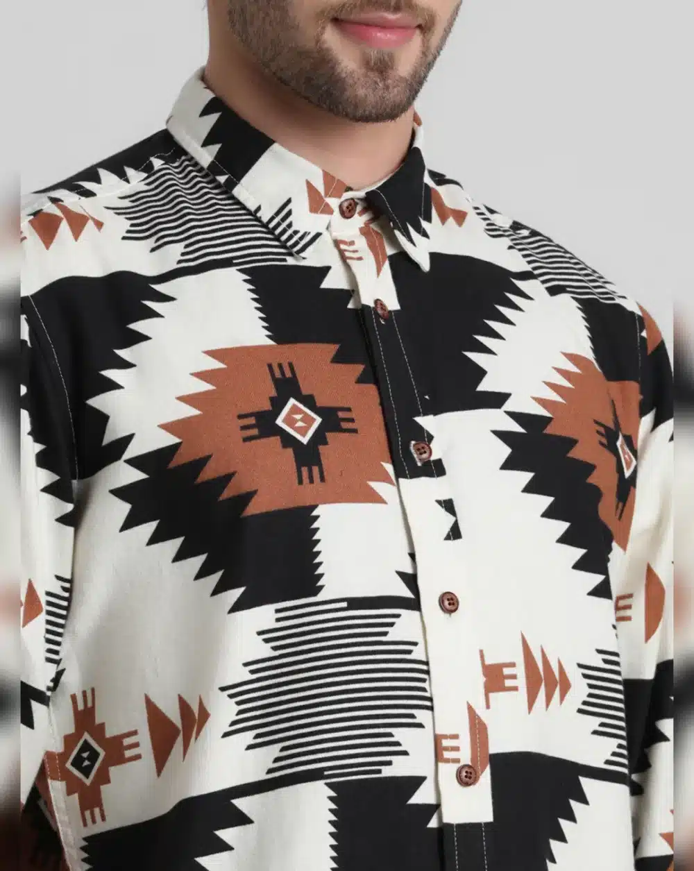 White Abstract Print Full Sleeves Shirt For Men - Image 5