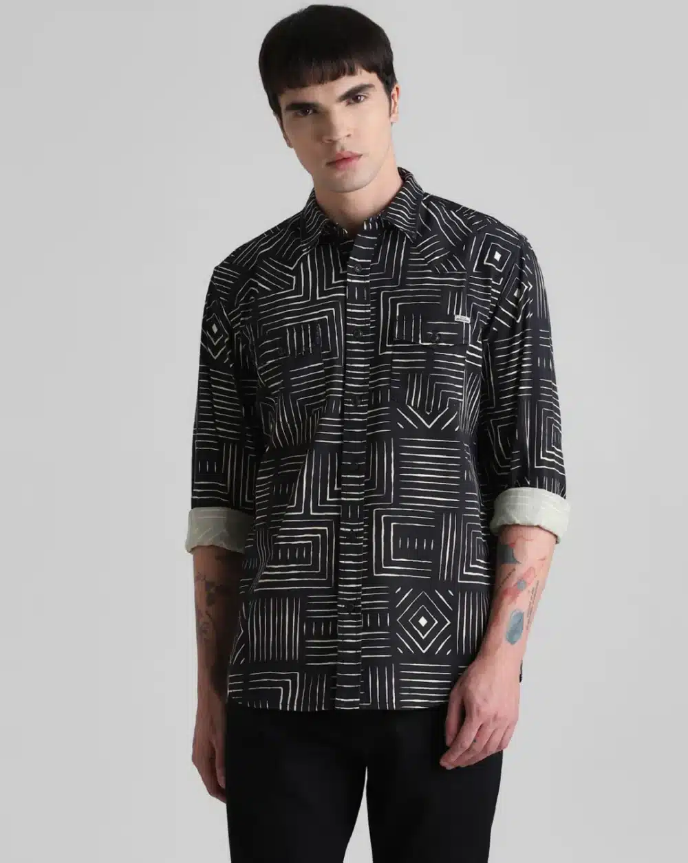 Black Printed Full Sleeves Shirt - Image 2