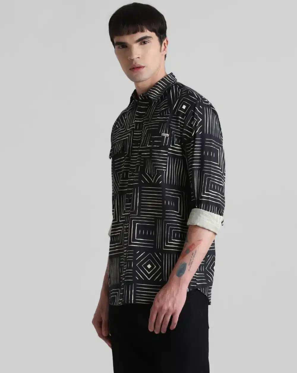 Black Printed Full Sleeves Shirt - Image 3