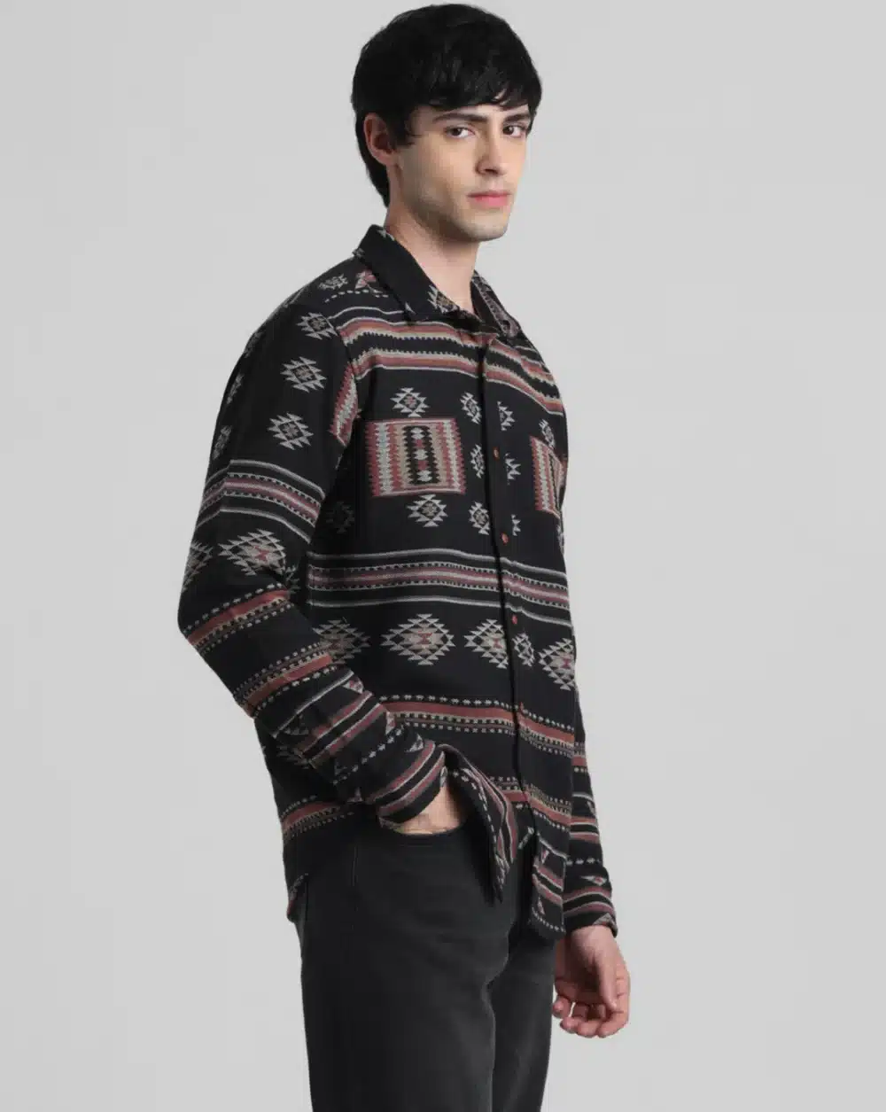 Black Abstract Print Jacquard Shirt - Image 3