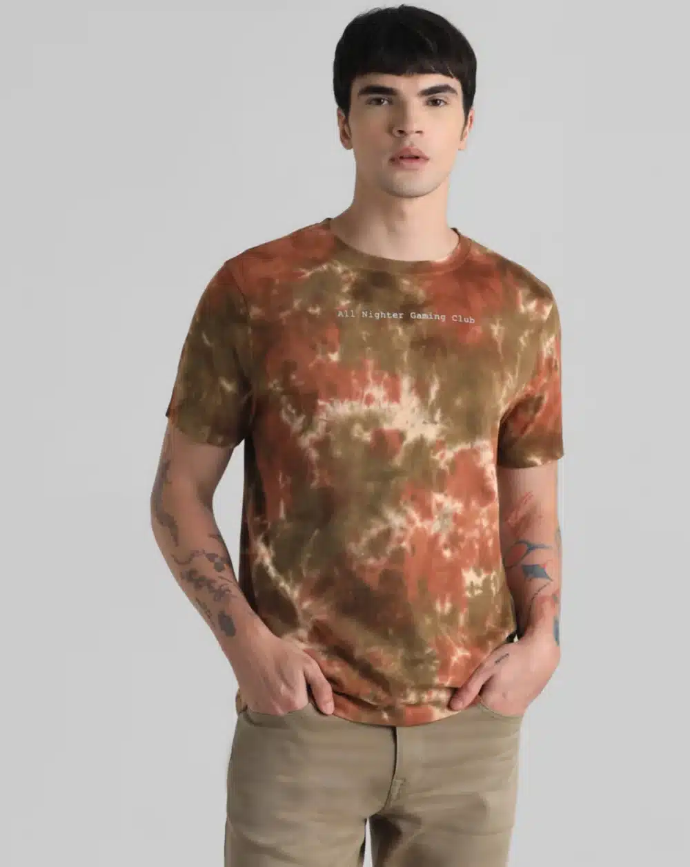 Brown Tie-Dye Crew Neck T-Shirt