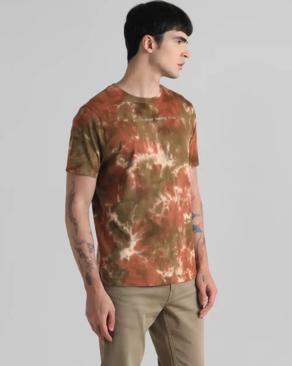 Brown Tie-Dye Crew Neck T-Shirt - Image 3