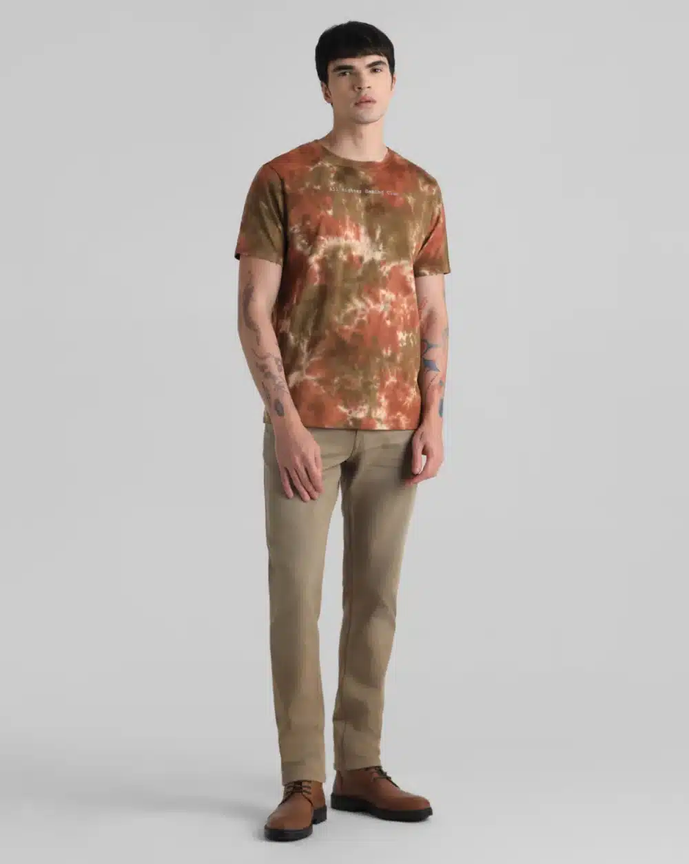 Brown Tie-Dye Crew Neck T-Shirt - Image 7