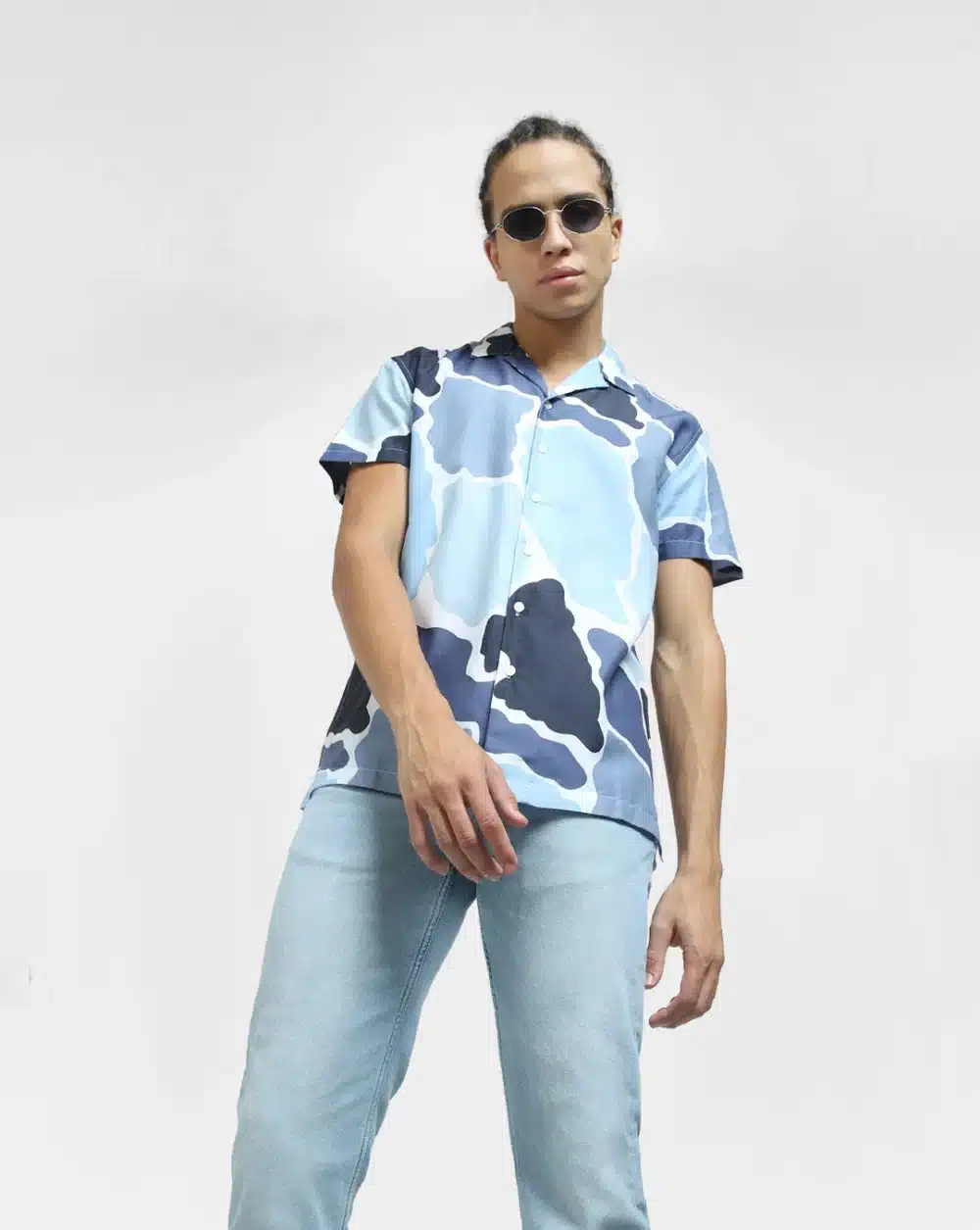 Blue Printed Short Sleeves Shirt - Image 2