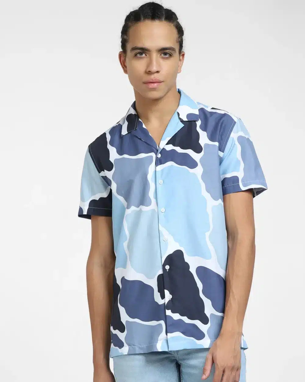 Blue Printed Short Sleeves Shirt