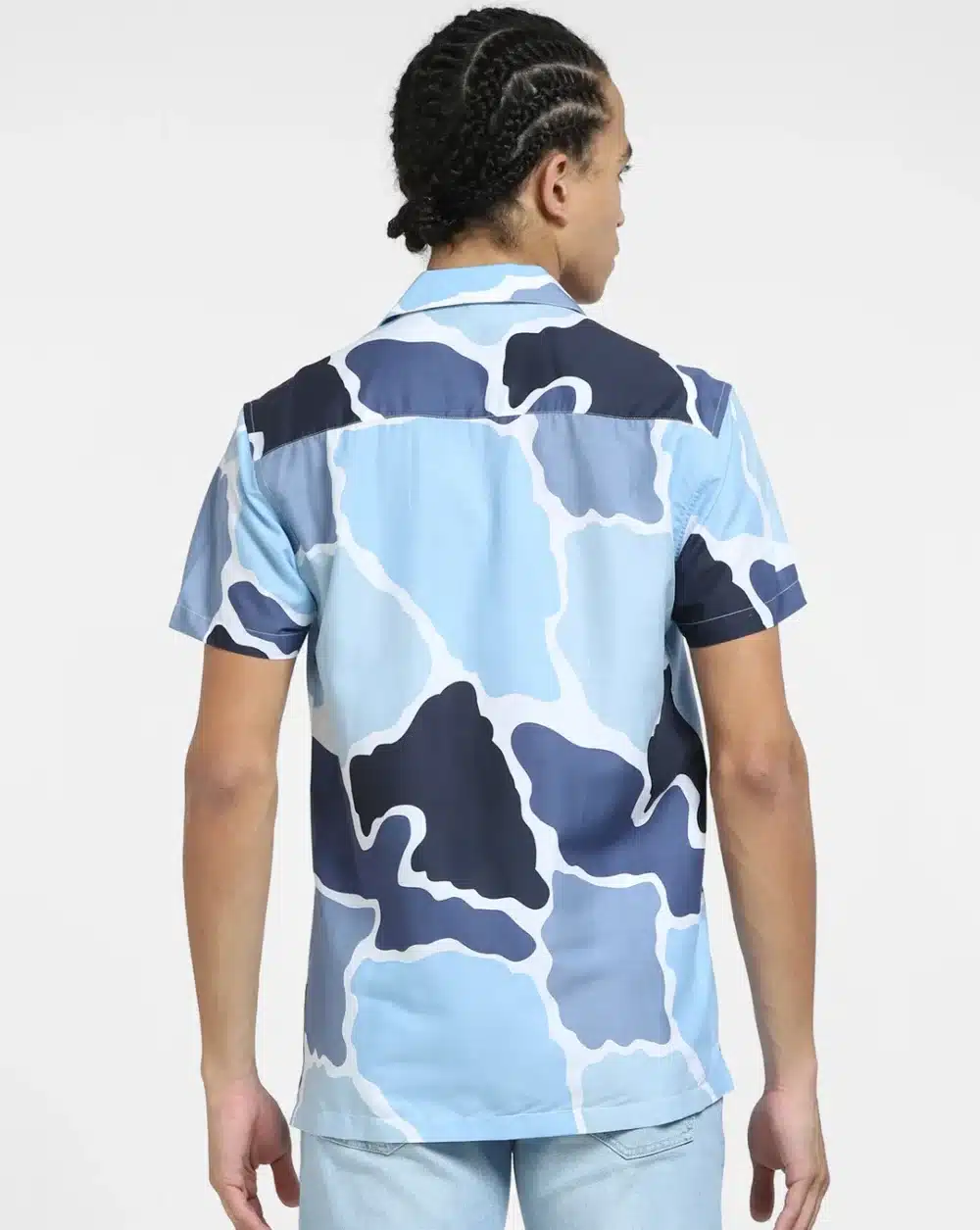 Blue Printed Short Sleeves Shirt - Image 4