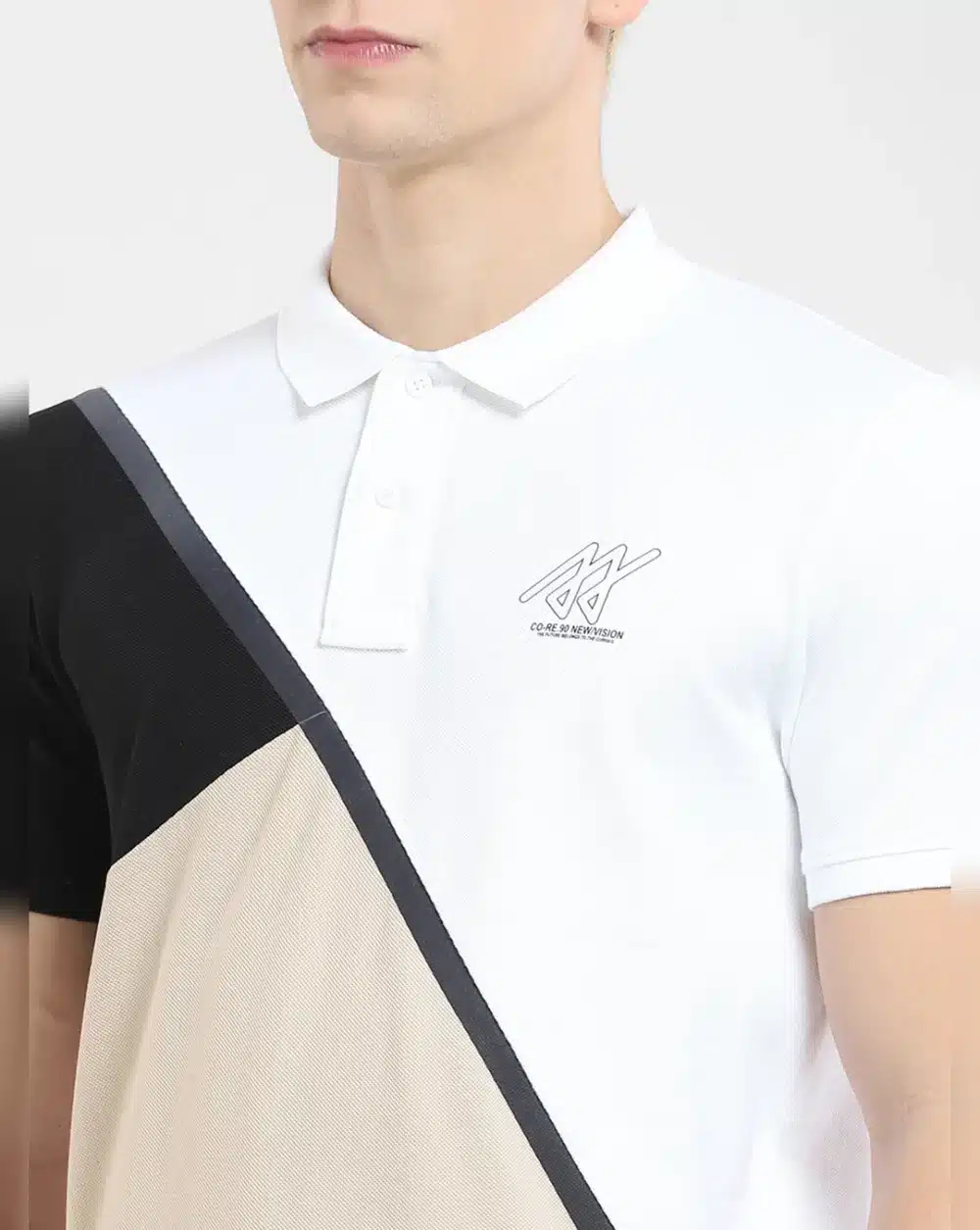 White Colour Blocked Polo T-Shirt - Image 5