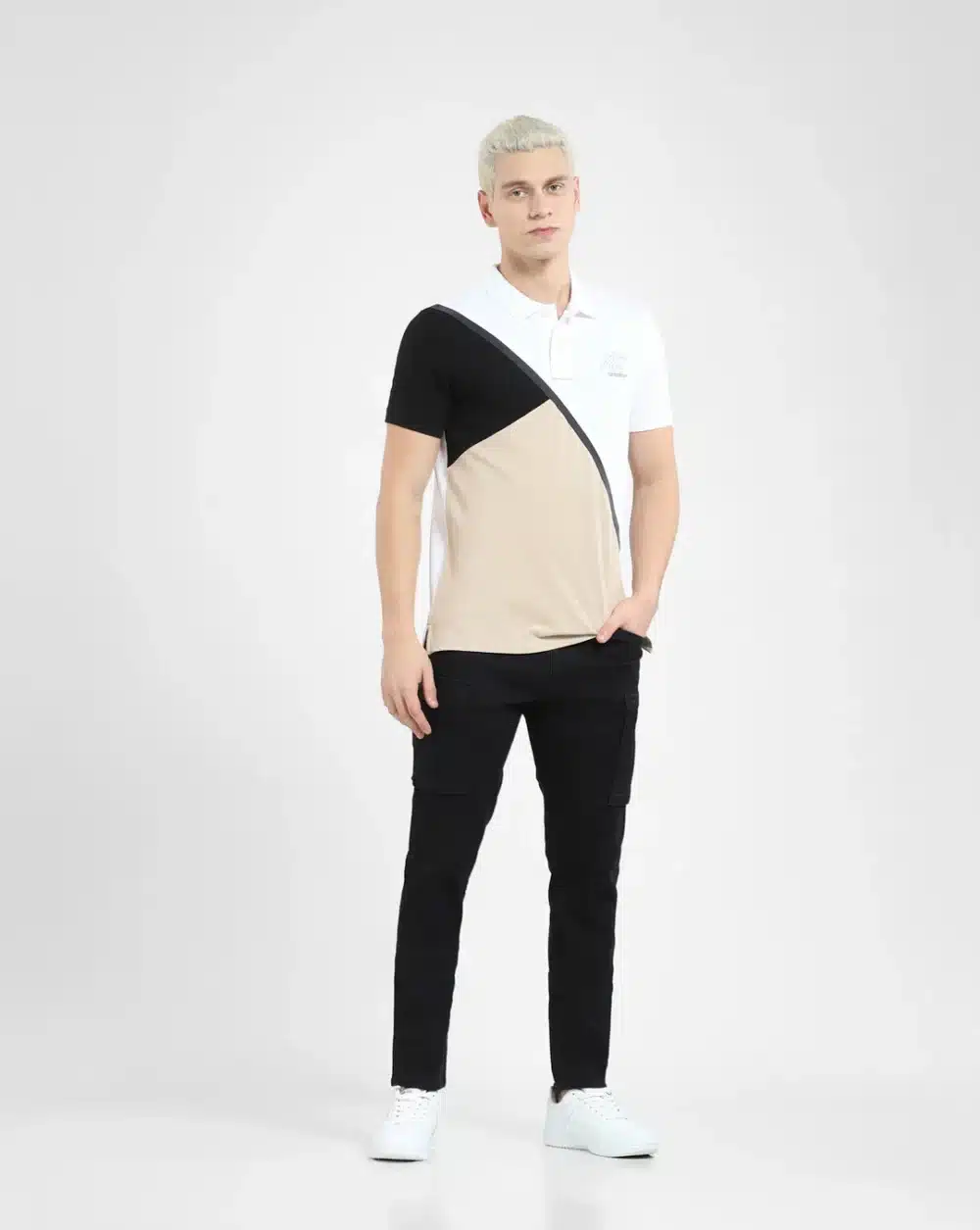 White Colour Blocked Polo T-Shirt - Image 6