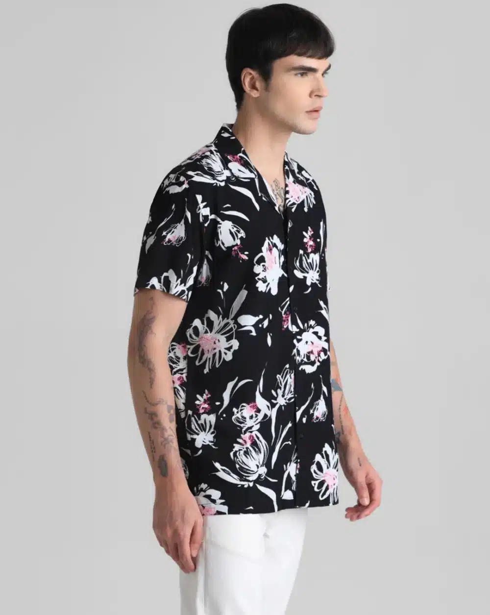 Black Floral Short Sleeves Shirt - Image 3