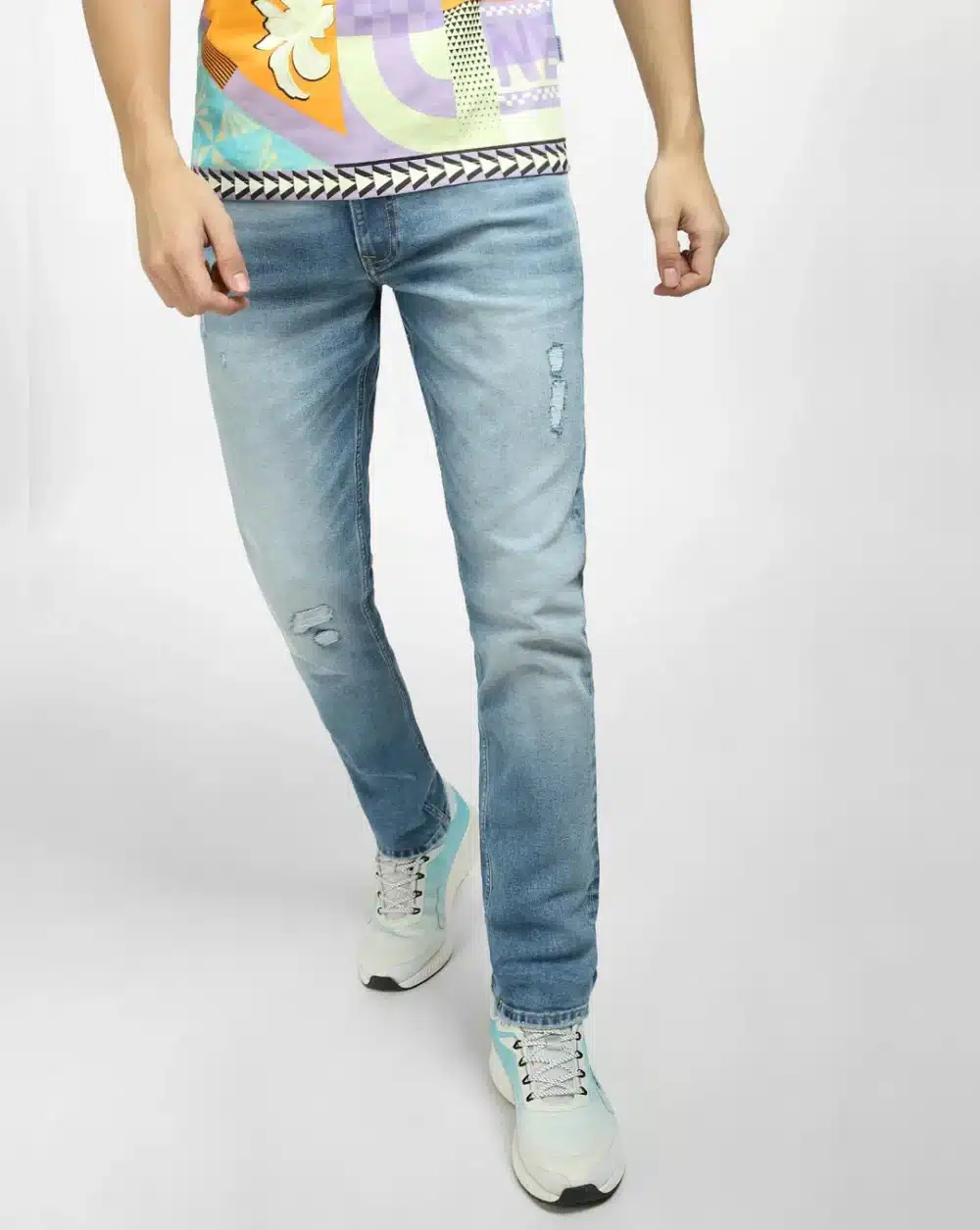 Light Blue Low Rise Distressed Glenn Slim Fit Jeans - Image 2