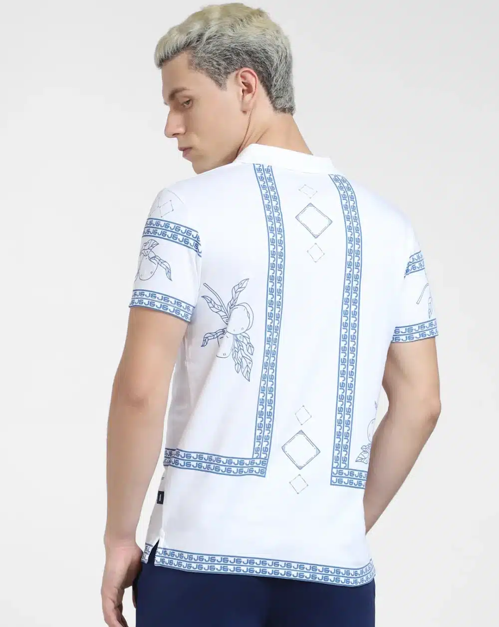 White Printed Polo Neck Men's T-Shirt - Image 4