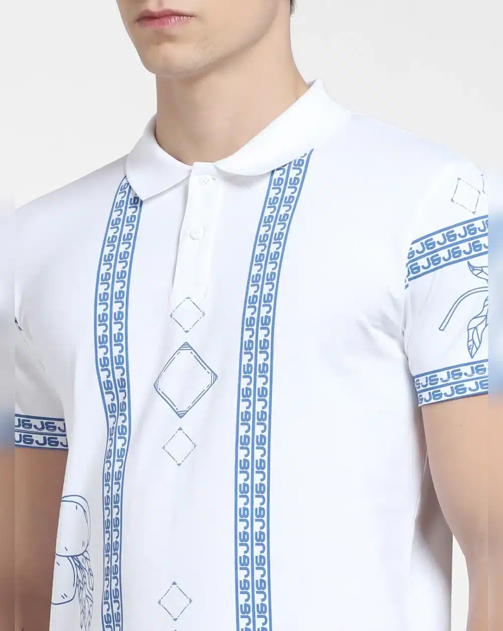 White Printed Polo Neck Men's T-Shirt - Image 5