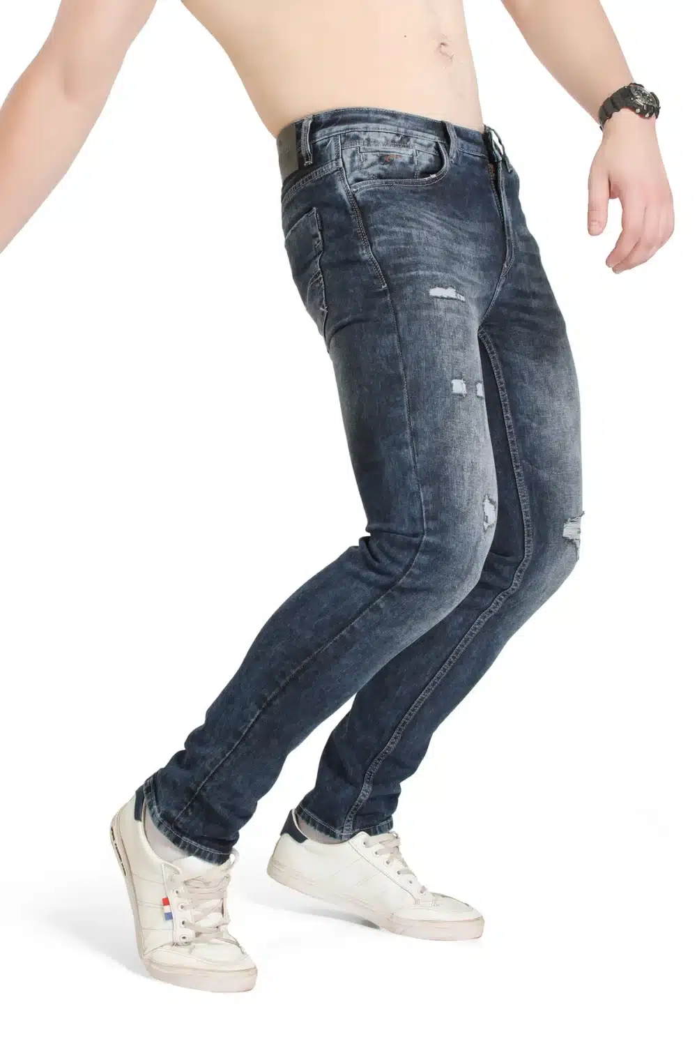 Slim Fit Cut Light Blue Stretch Fashion Jeans - Image 4