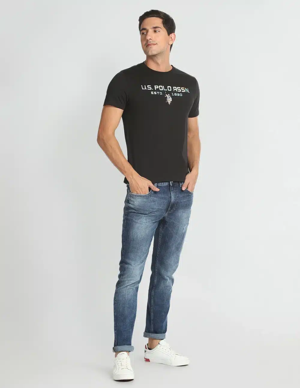 Lightly Distressed Slim Tapered Fit Jeans - Image 3