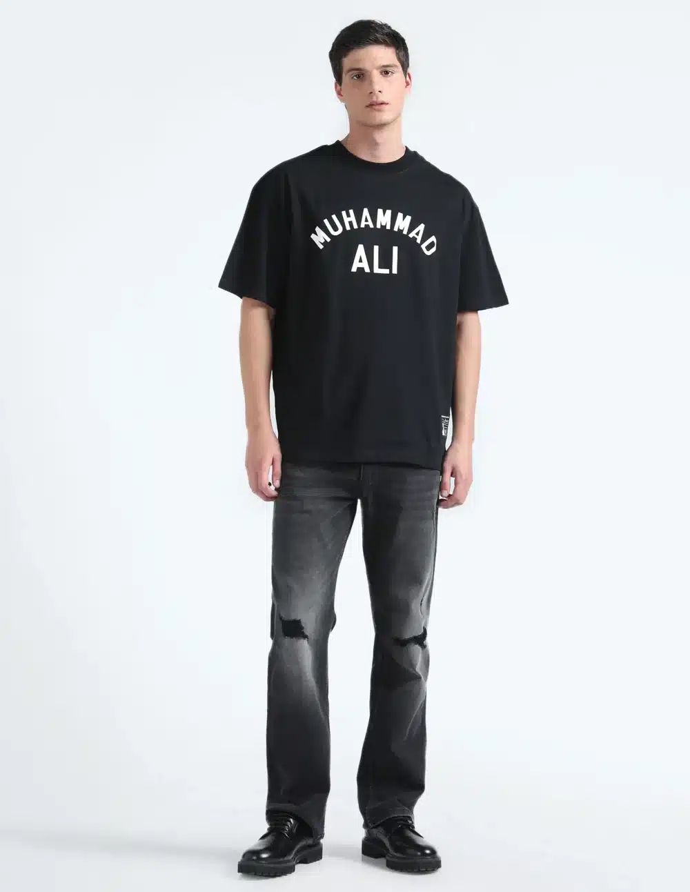 Black Ribbed Crew Neck Oversized Fit For Men's - Image 3