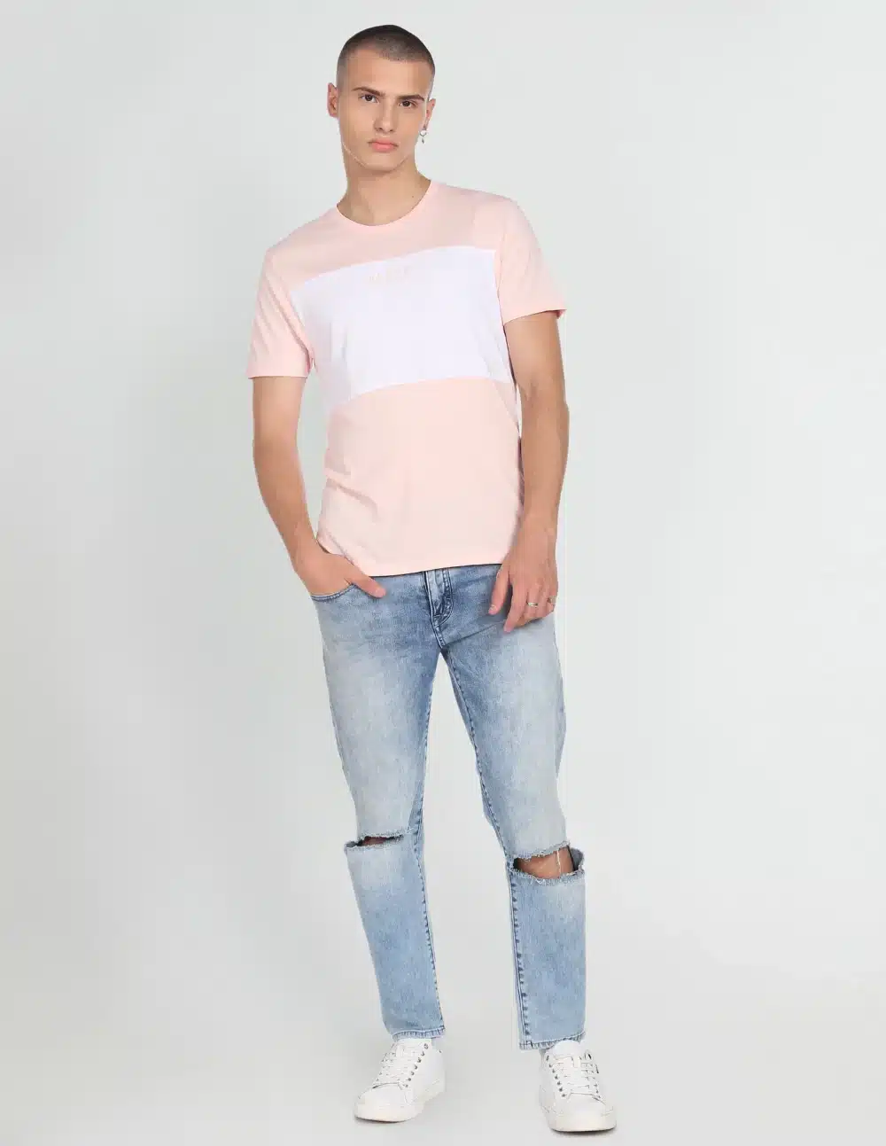 Men Light Pink Colour Block Cotton T-Shirt - Image 4