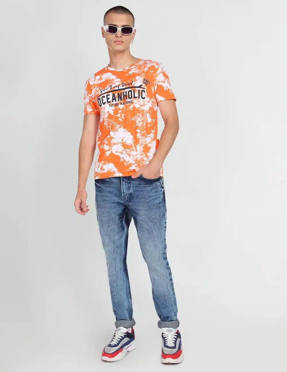 Men Orange Cotton Abstract Print T-Shirt - Image 3