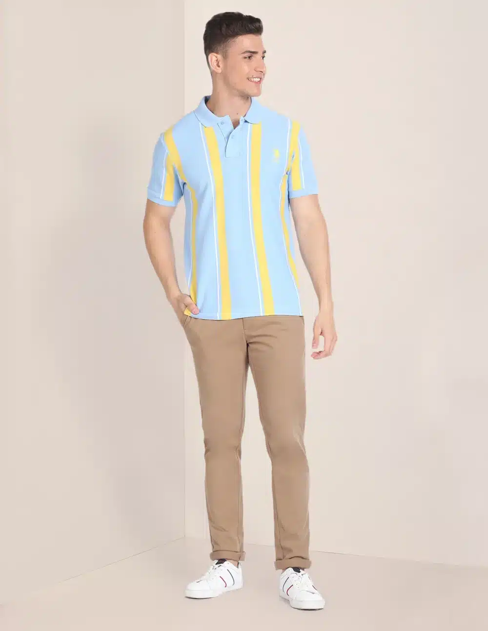 Slim Fit Vertical Stripe Polo Shirt For Men's - Image 2