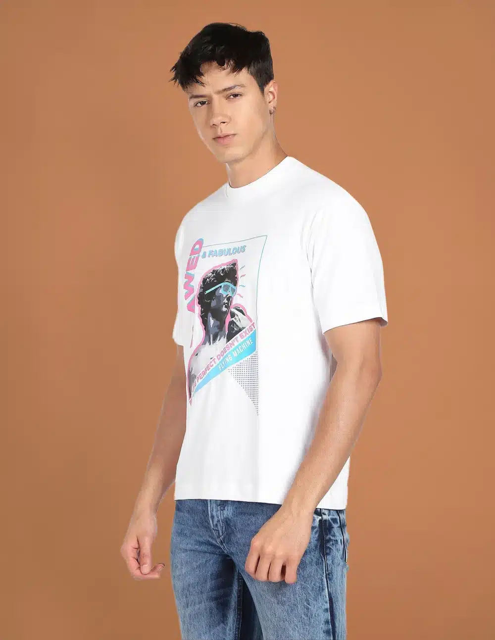 White Men Graphic Print Oversized T-Shirt - Image 2