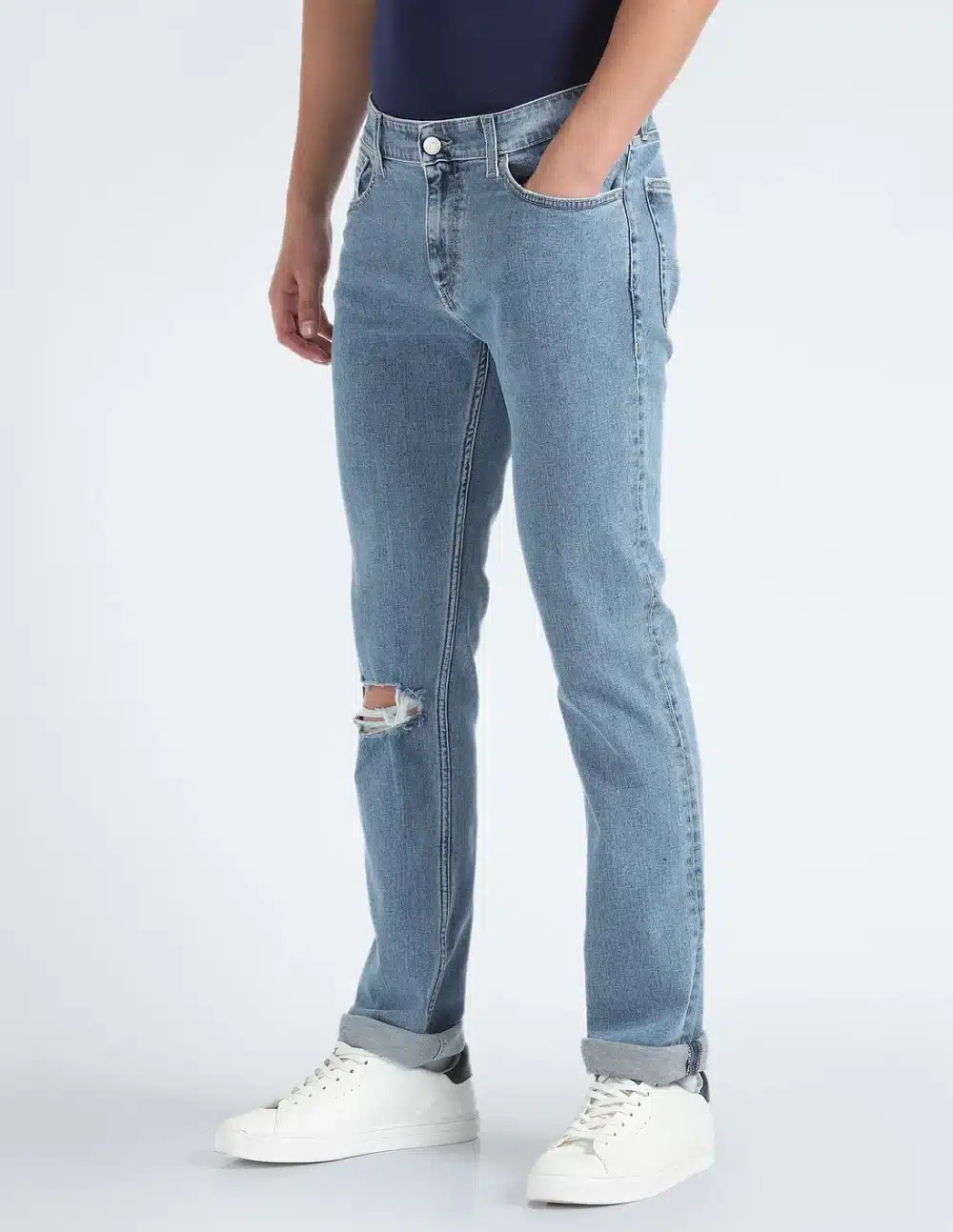 Straight Fit Stone Wash Jeans For Men - Image 4