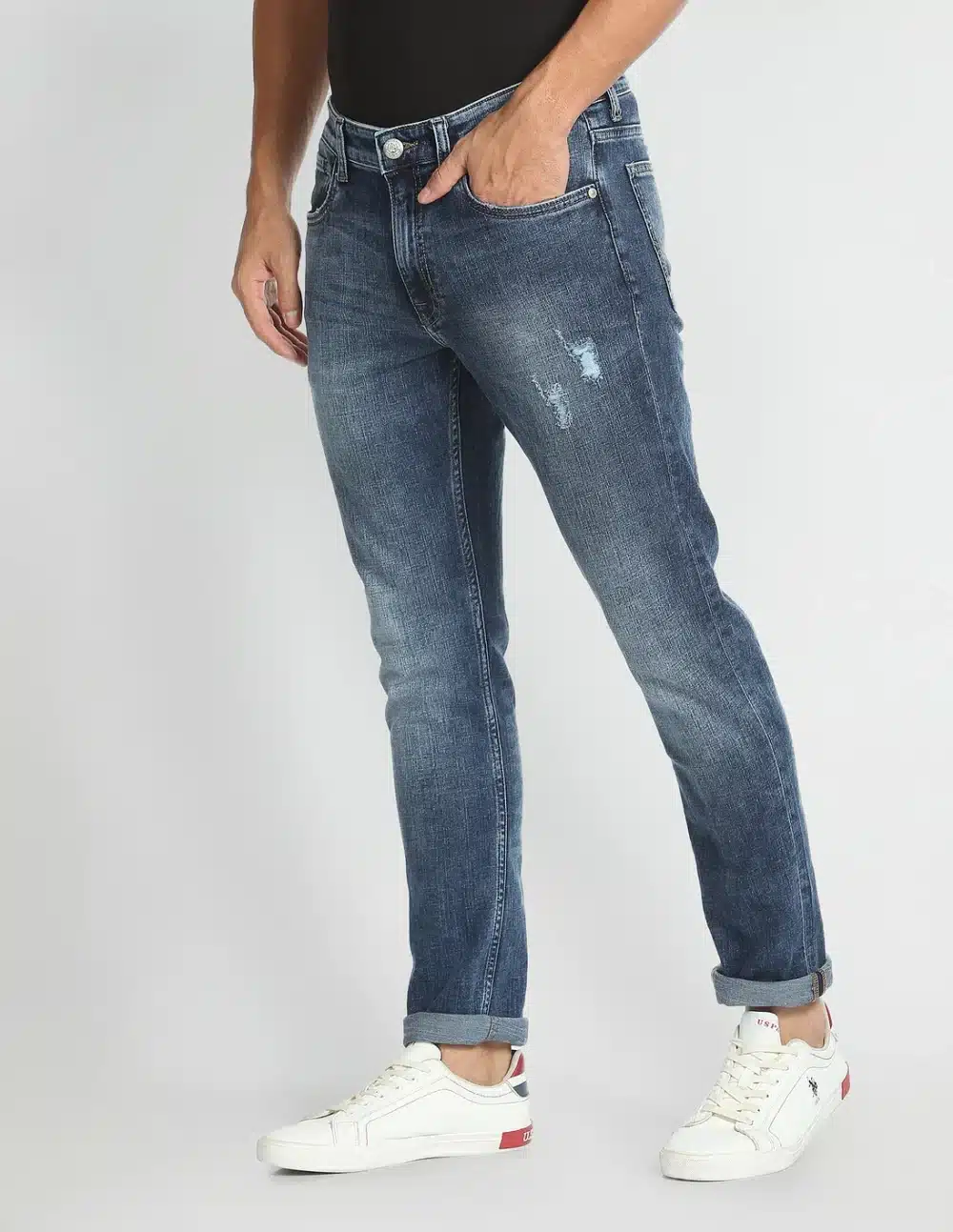 Lightly Distressed Slim Tapered Fit Jeans - Image 4