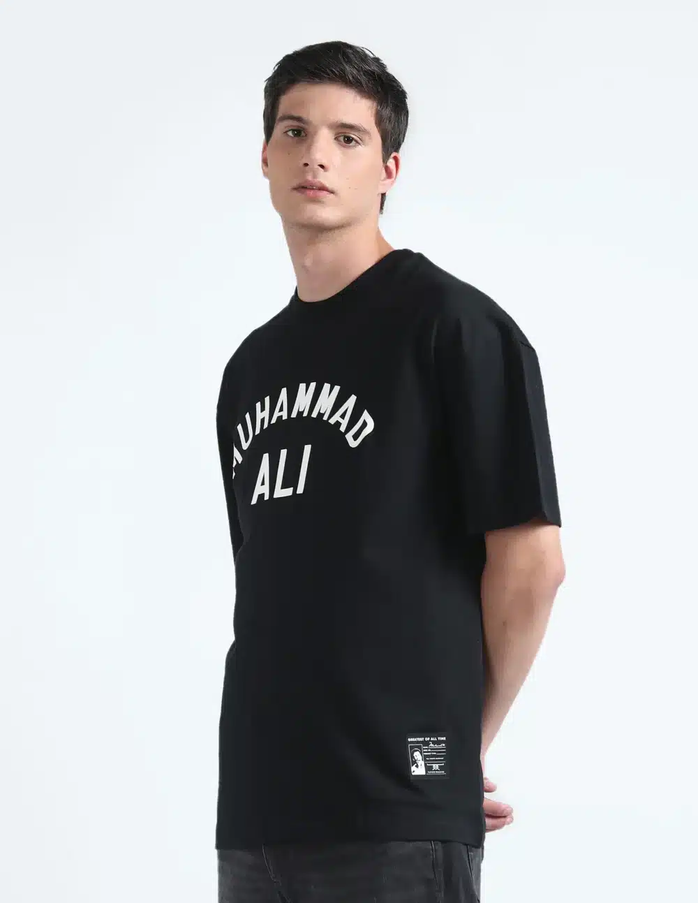 Black Ribbed Crew Neck Oversized Fit For Men's - Image 4