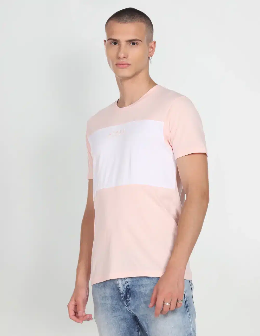 Men Light Pink Colour Block Cotton T-Shirt - Image 5