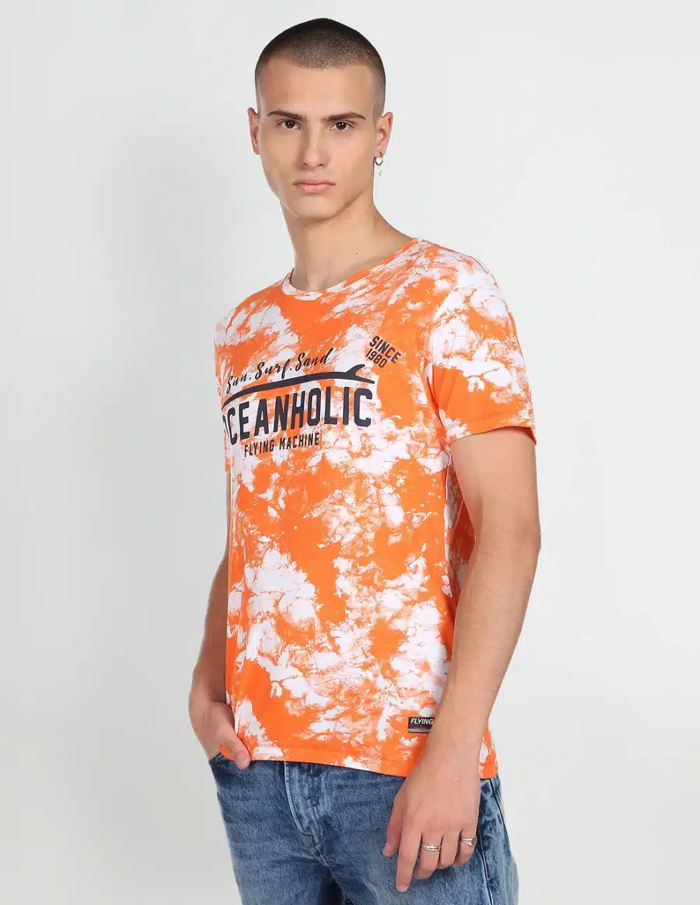 Men Orange Cotton Abstract Print T-Shirt - Image 4