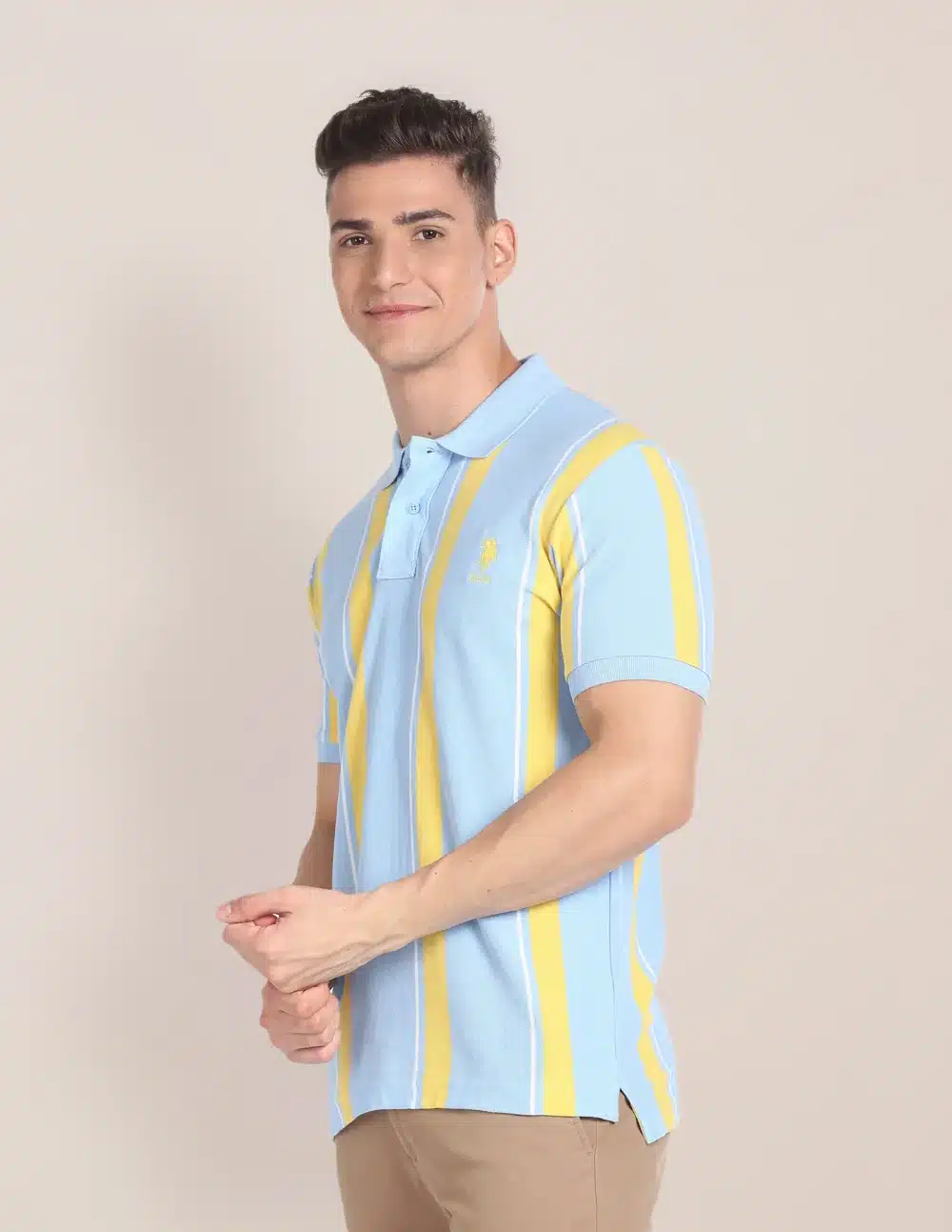 Slim Fit Vertical Stripe Polo Shirt For Men's - Image 3