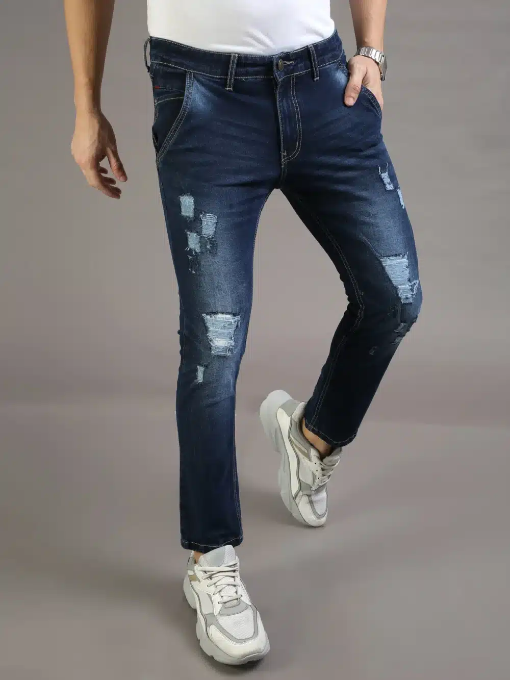 Tapered Fit Navy Jeans For Men - Image 4