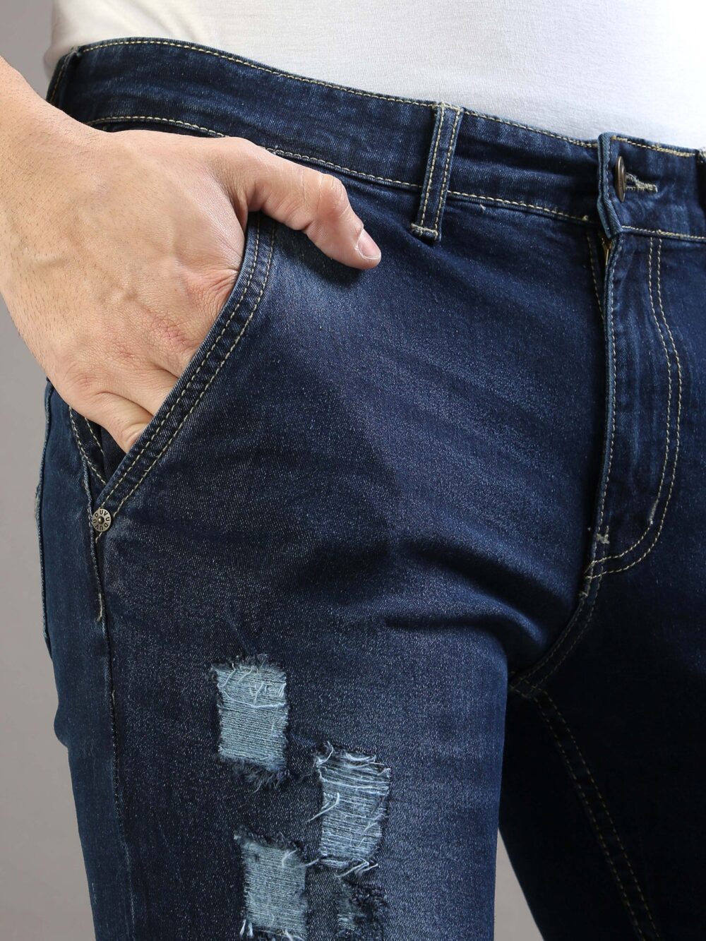 Tapered Fit Navy Jeans For Men - Image 6