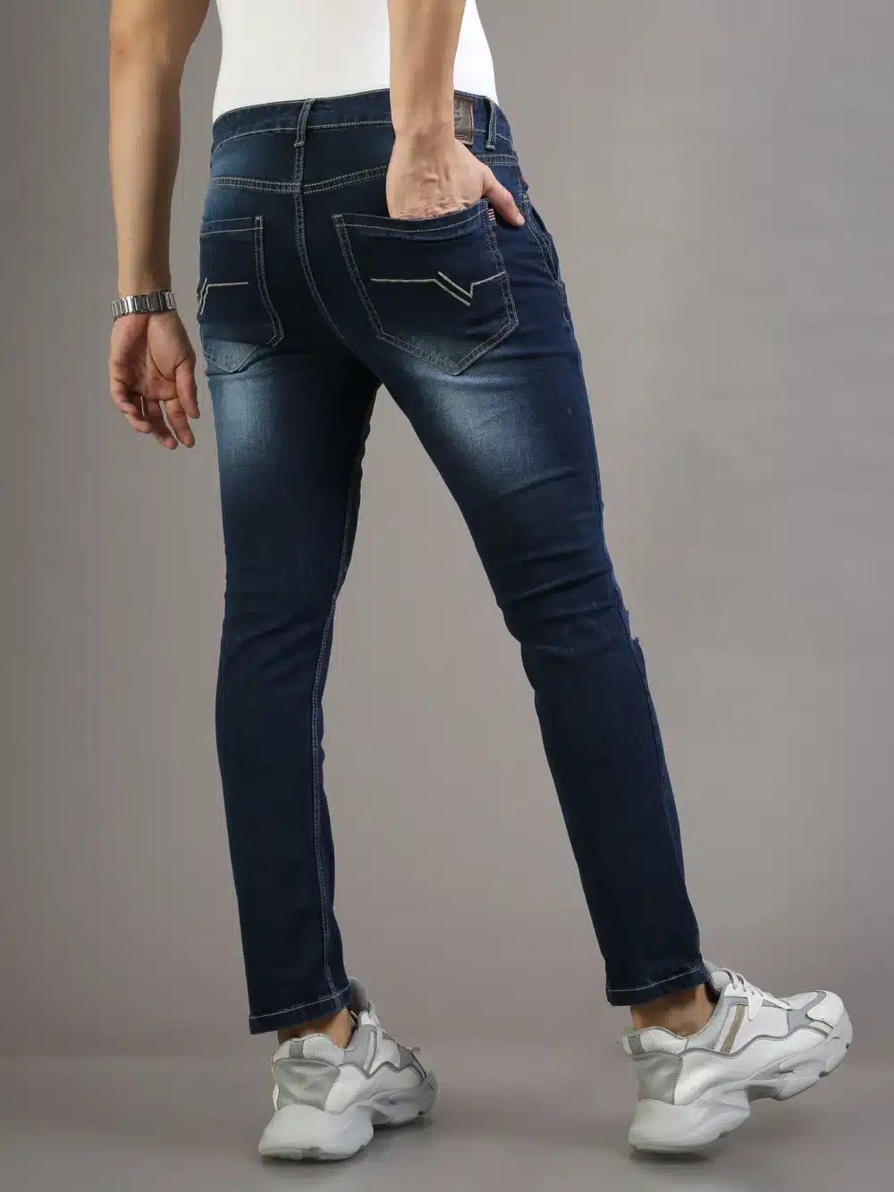 Tapered Fit Navy Jeans For Men - Image 7