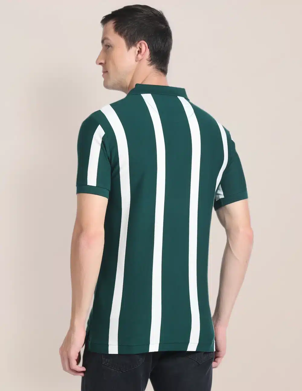 Vertical Stripe Cotton Green Polo T-Shirt - Image 4