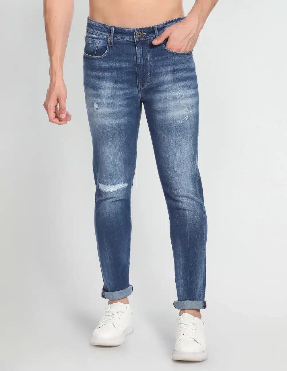 Mid Rise Stone Wash Distressed Jeans - Image 6