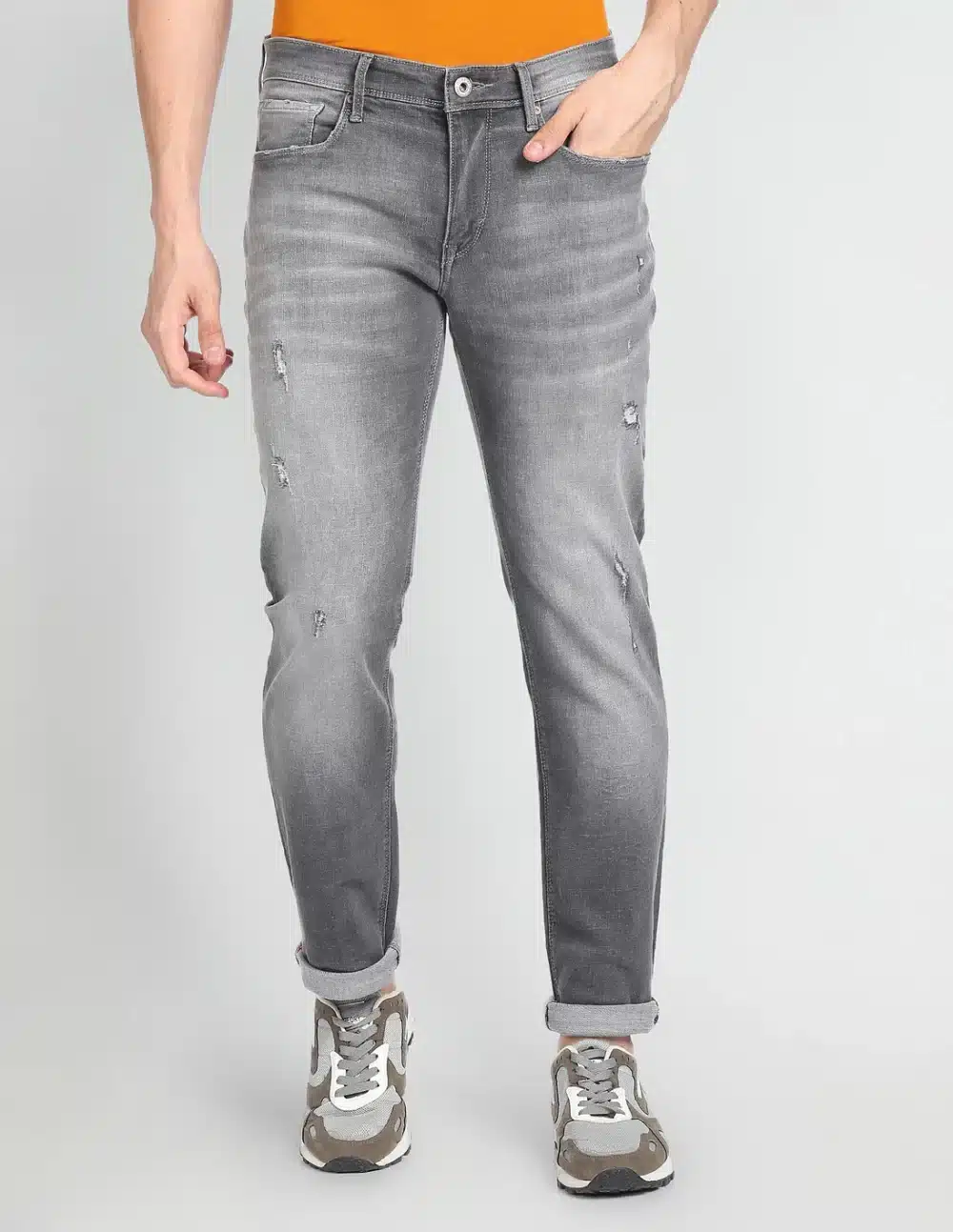 Slim Straight Fit Lightly Distressed Jeans