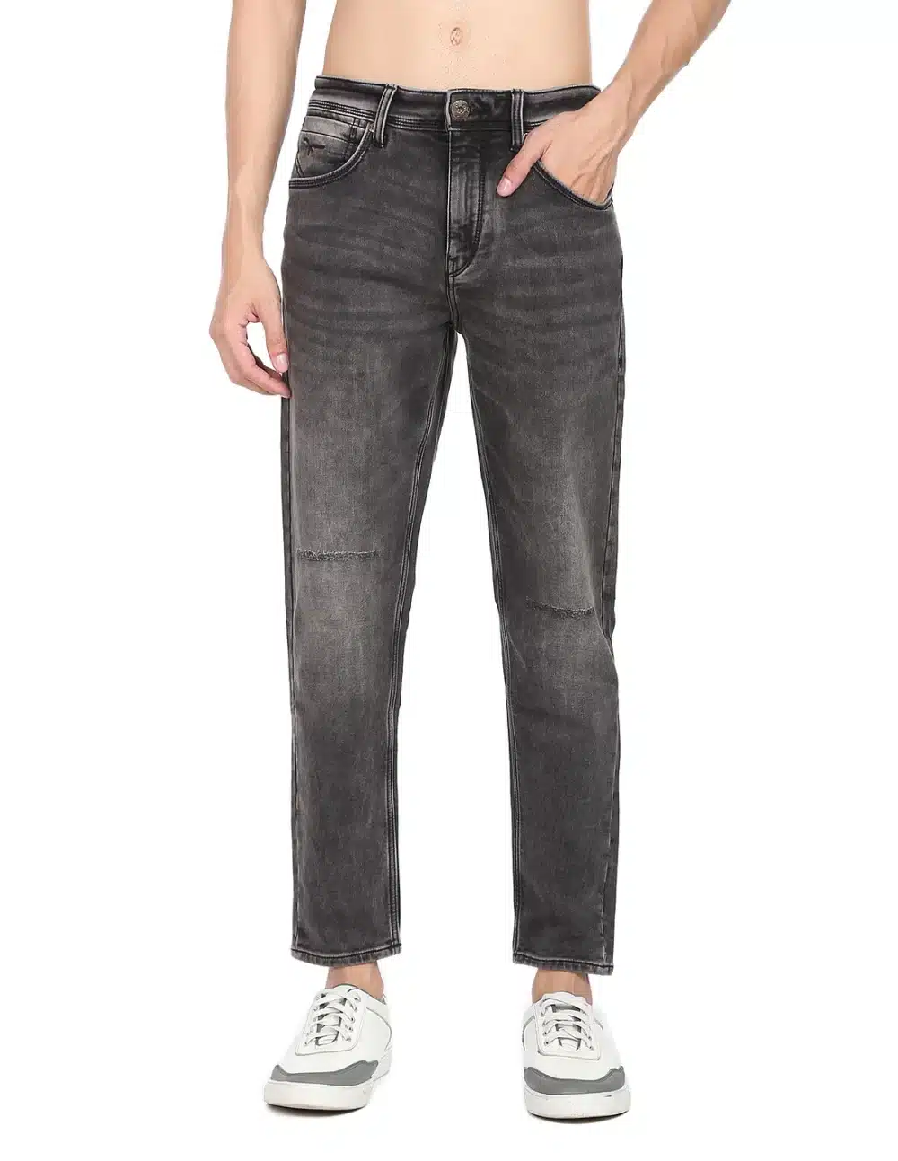 Men Black Stone Wash Ankle Fit Mid Rise Jeans - Image 3