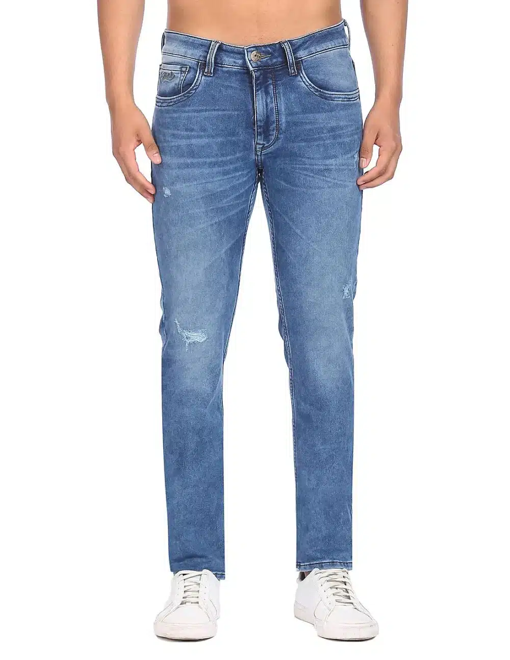 Men Blue Distressed Slim Tapered Fit Jeans