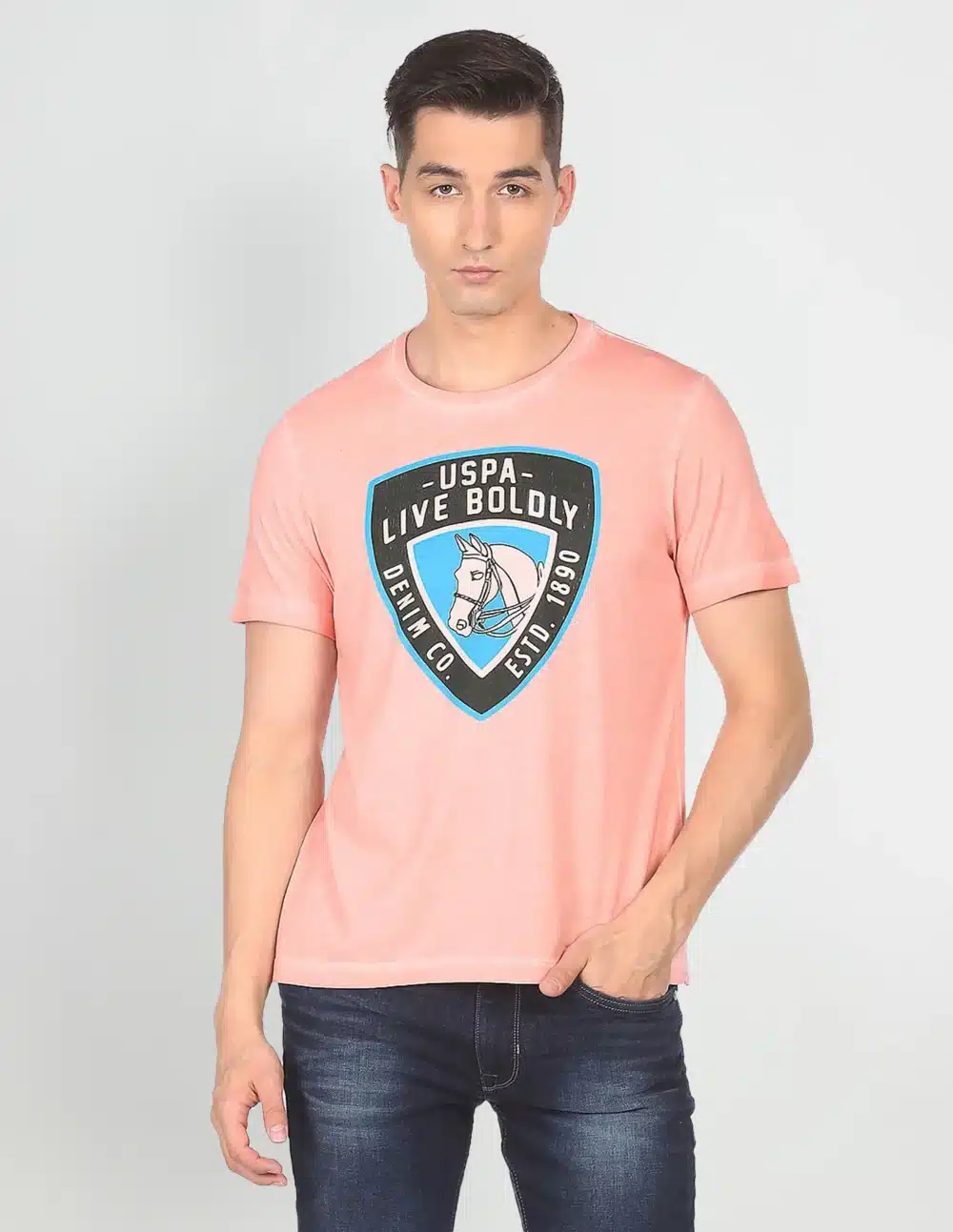 Men Coral Cotton Graphic Print T-Shirt