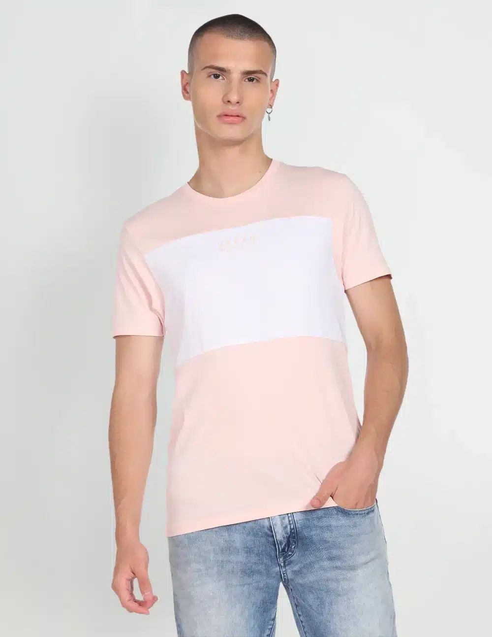 Men Light Pink Colour Block Cotton T-Shirt