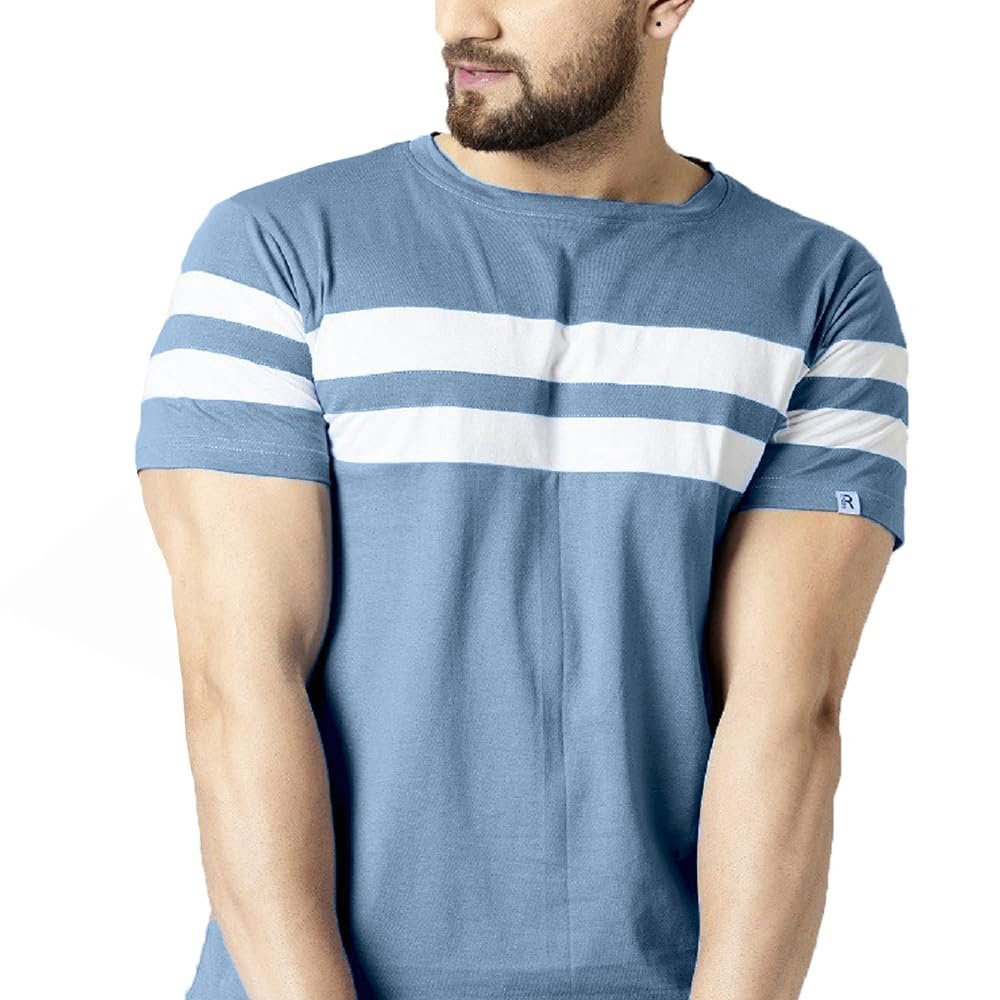 Men's Cotton Half Sleeve Regular Fit Striped T-Shirt - Image 4