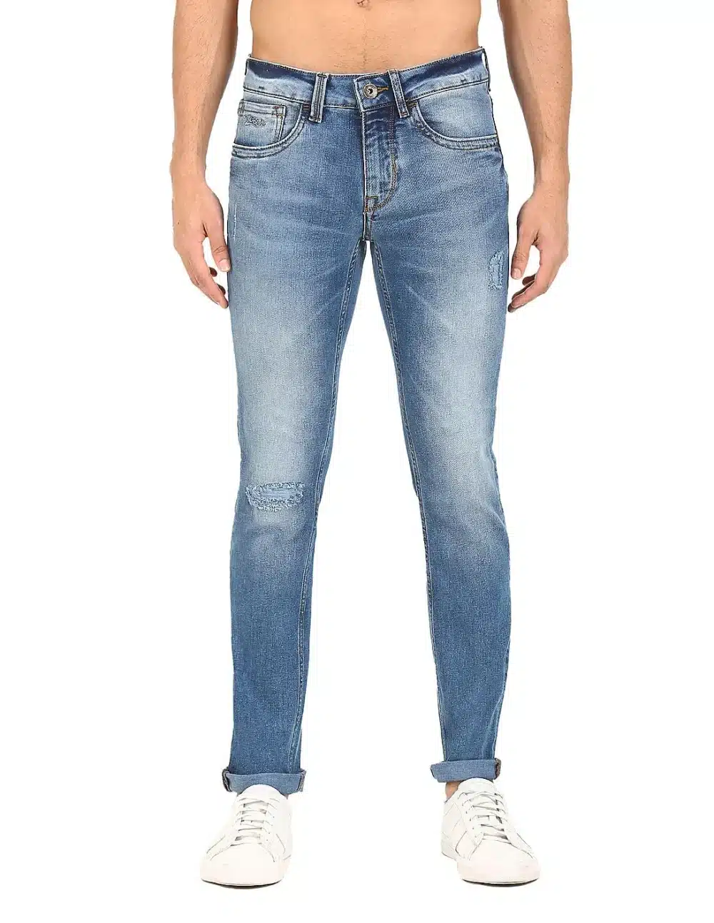 Men Blue Skinny Fit Distressed Jeans - Image 7