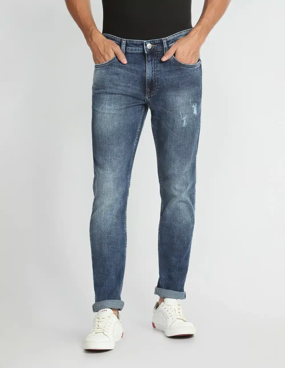 Lightly Distressed Slim Tapered Fit Jeans - Image 6